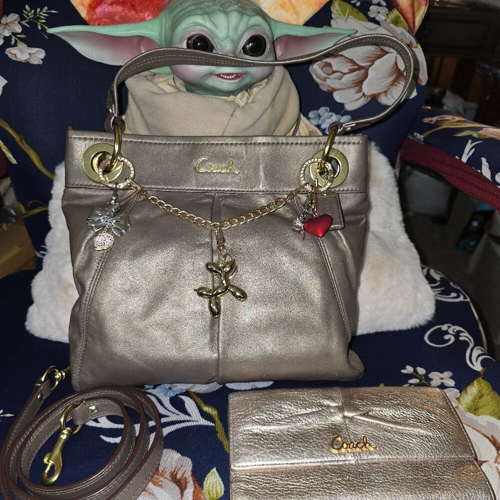 Gorgeous Coach Metallic Ashley bag  & Coach Wallet